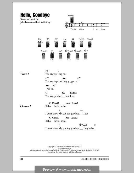 Hello, Goodbye (The Beatles): For ukulele by John Lennon, Paul McCartney