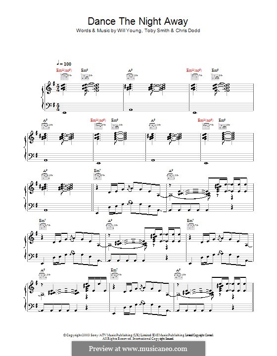 Dance the Night Away: For voice and piano (or guitar) by Will A. Young, Chris Dodd, Toby Smith