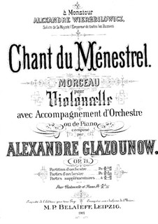 Minstrel's Song for Cello and Piano, Op.71: Score, solo part by Alexander Glazunov