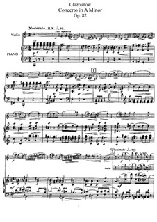 Concerto for Violin and Orchestra in A Minor, Op.82: For violin and piano – solo part, score by Alexander Glazunov