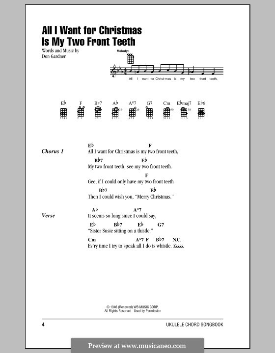All I Want for Christmas Is My Two Front Teeth: For ukulele by Don Gardner
