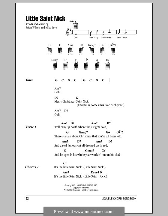 Little Saint Nick (The Beach Boys): For ukulele by Brian Wilson, Mike Love