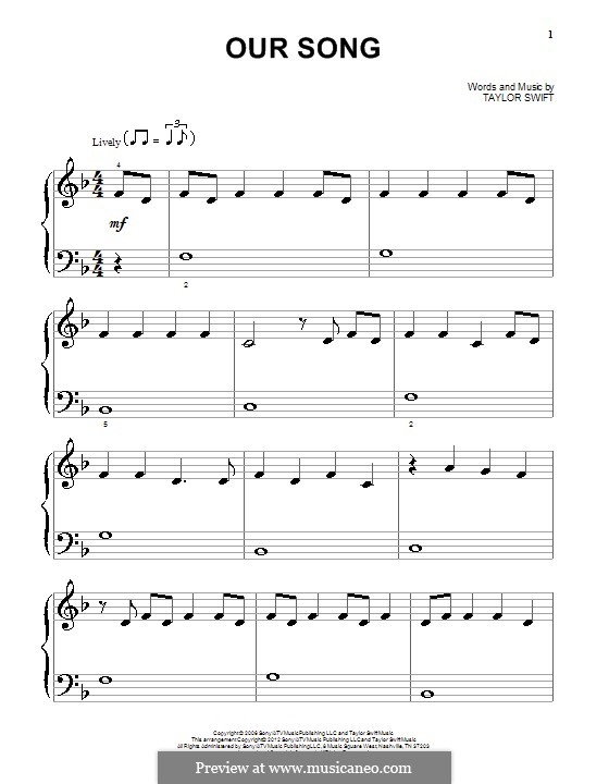 Our Song: For piano by Taylor Swift
