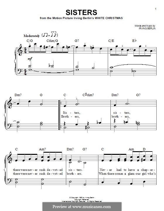 Sisters (from White Christmas): For piano by Irving Berlin