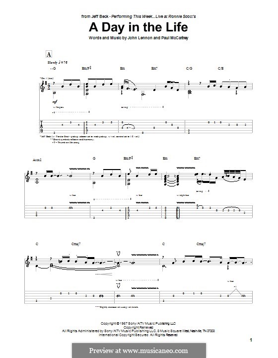 A Day in the Life (The Beatles): For guitar with tab by John Lennon, Paul McCartney