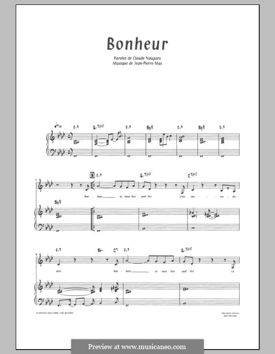 Bonheur: For voice and piano by Jean-Pierre Mas