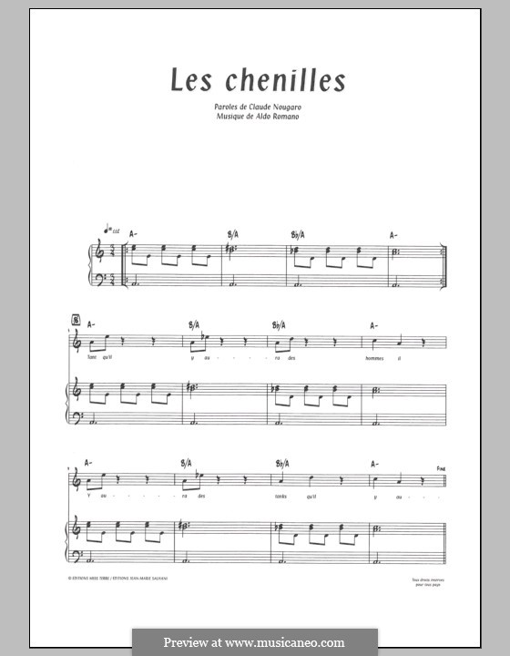 Les Chenilles: For voice and piano by Aldo Romano