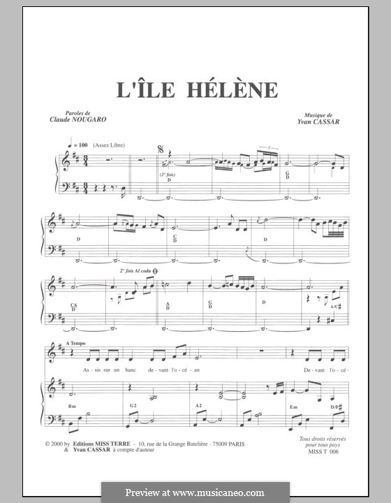 L'Ile Helene: For voice and piano by Yvan Cassar