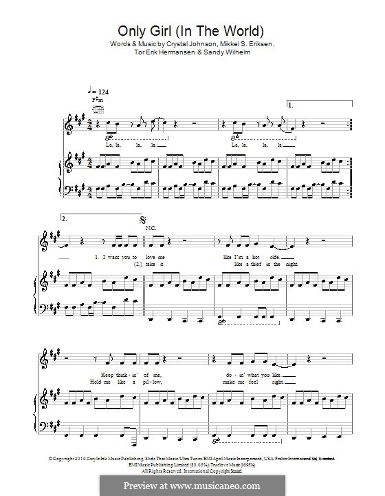 Only Girl (In the World): For voice and piano (or guitar) by Crystal Johnson, Mikkel Storleer Eriksen, Sandy Wilhelm, Tor Erik Hermansen