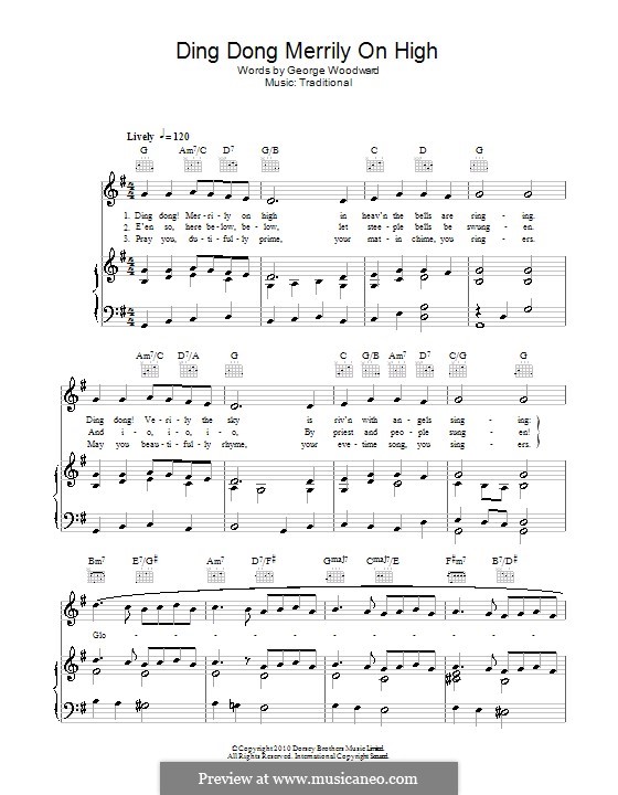 Ding Dong! Merrily on High (Printable Scores): For voice and piano (or guitar) by folklore