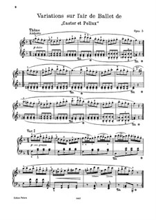 Variations on Theme from 'Castor and Pollux' by Vogler, J.40 Op.5: For piano by Carl Maria von Weber