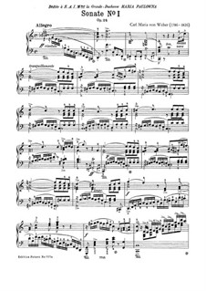 Sonata for Piano No.1 in C Major, J.138 Op.24: For a single performer by Carl Maria von Weber