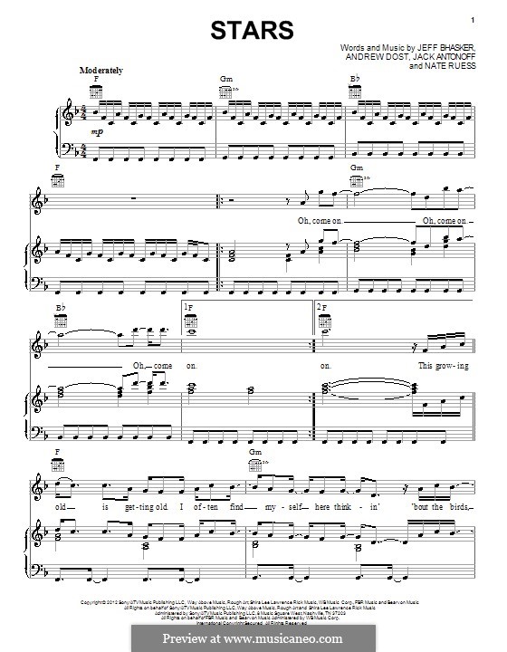 Stars (Fun): For voice and piano (or guitar) by Jeff Bhasker, Jack Antonoff, Andrew Dost, Nathaniel Ruess