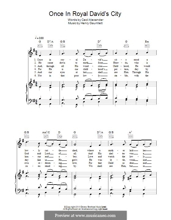 Once in Royal David's City (Printable scores): For voice and piano (or guitar) by Henry John Gauntlett