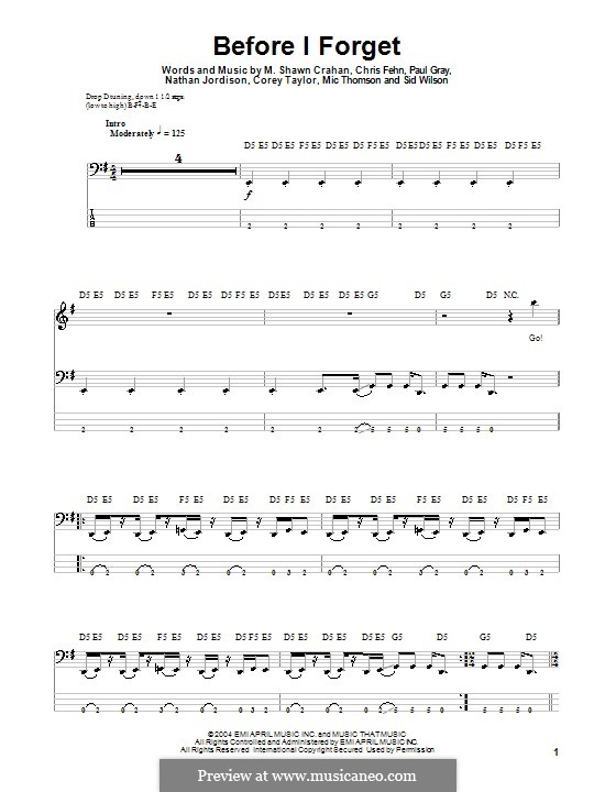 Before I Forget: For bass guitar with tab by Slipknot