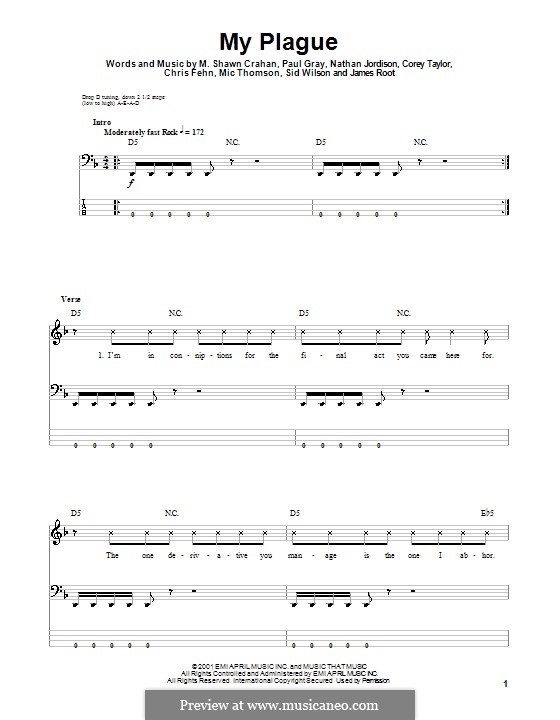My Plague: For bass guitar with tab by Slipknot