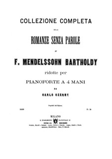 Songs without Words, Op.19b: Complete set (for piano four hands) by Felix Mendelssohn-Bartholdy