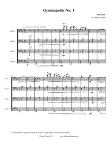 Gymnopédies: No.1, for mixed level cello ensemble (quartet) by Erik Satie