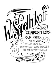 Three Pieces for Piano, Op.9: Complete set by Vasily Sapelnikov