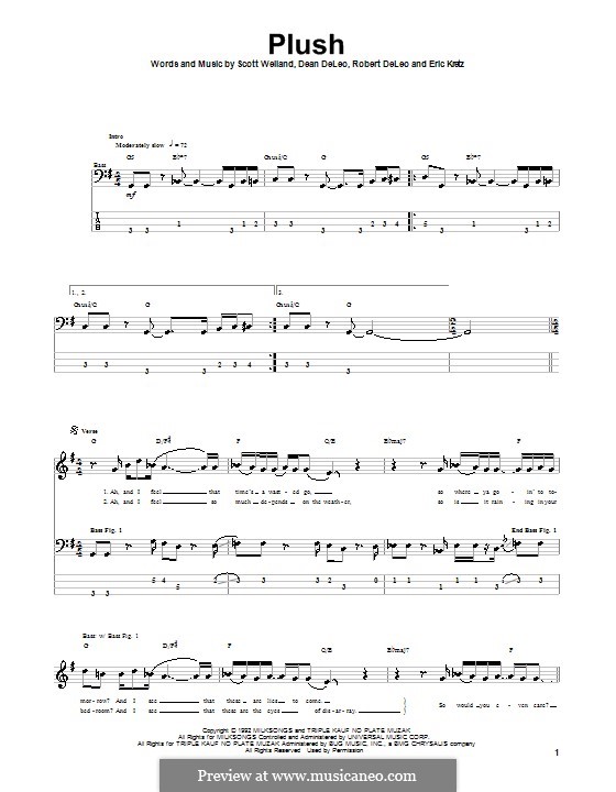 Plush (Stone Temple Pilots): For bass guitar with tab by Dean DeLeo, Eric Kretz, Robert DeLeo, Scott Weiland