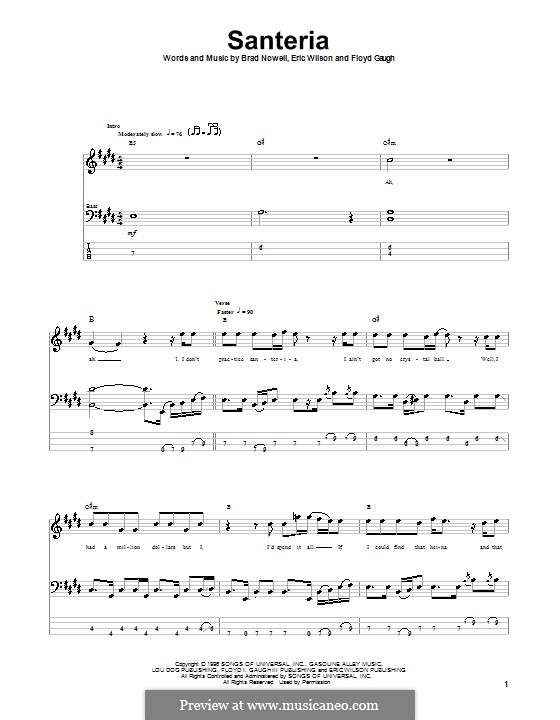 Santeria (Sublime): For bass guitar with tab by Brad Nowell, Eric Wilson, Floyd Gaugh