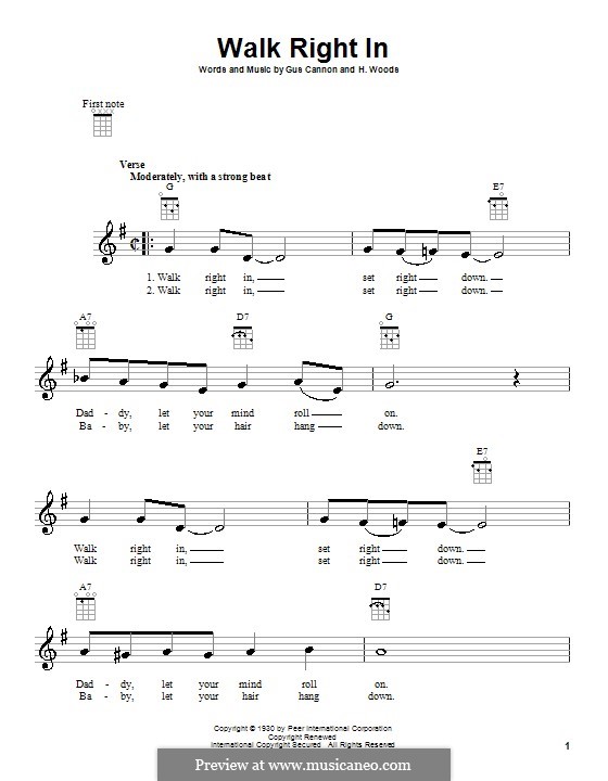 Walk Right in (The Rooftop Singers): For ukulele by Gus Cannon, Harry Woods