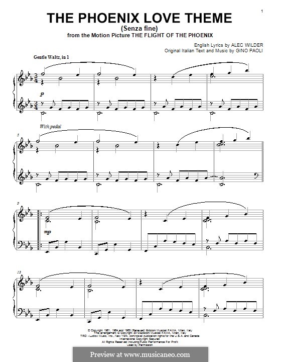 The Phoenix Love Theme (Senza Fine): For piano by Gino Paoli