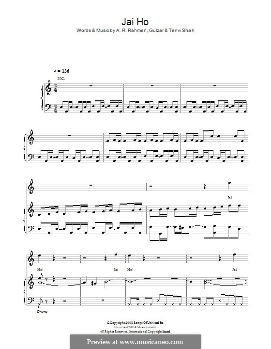 Jai Ho (from 'Slumdog Millionaire'): For voice and piano (or guitar) by Gulzar, Tanvi Shah