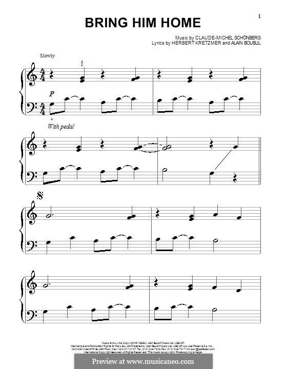Bring Him Home: For piano by Claude-Michel Schönberg