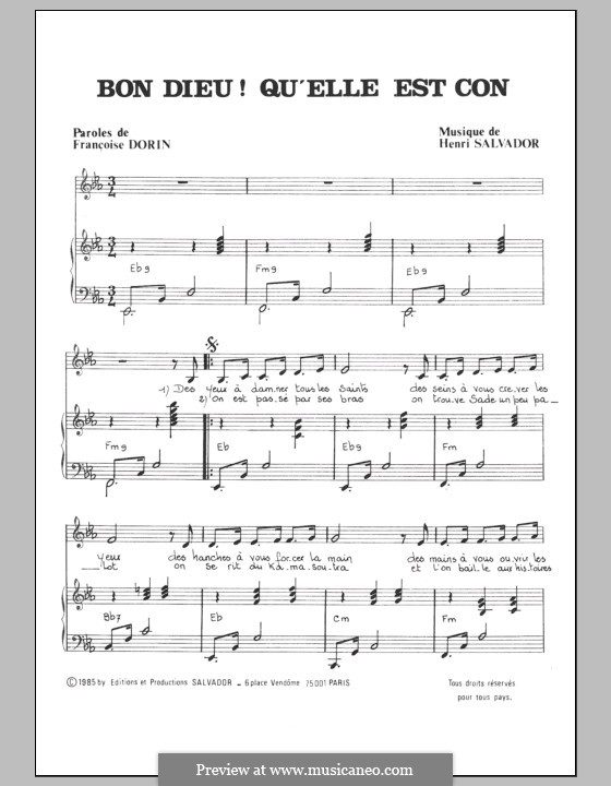 Bon Dieu! Qu'elle est Con: For voice and piano by Henri Salvador