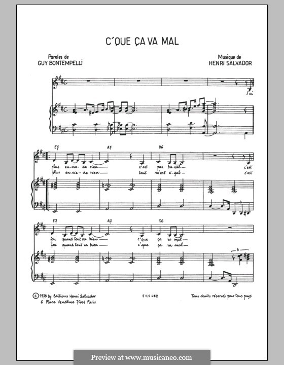 C'que ca va Mal: For voice and piano by Henri Salvador