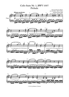 Suite for Cello No.1 in G Major, BWV 1007: Arrangement for piano by Johann Sebastian Bach