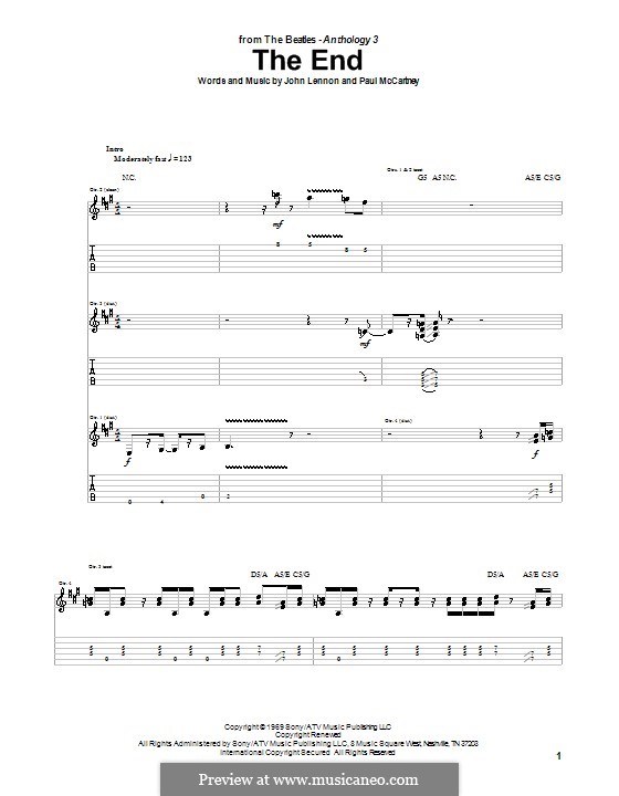 The End (The Beatles): For guitar with tab by John Lennon, Paul McCartney