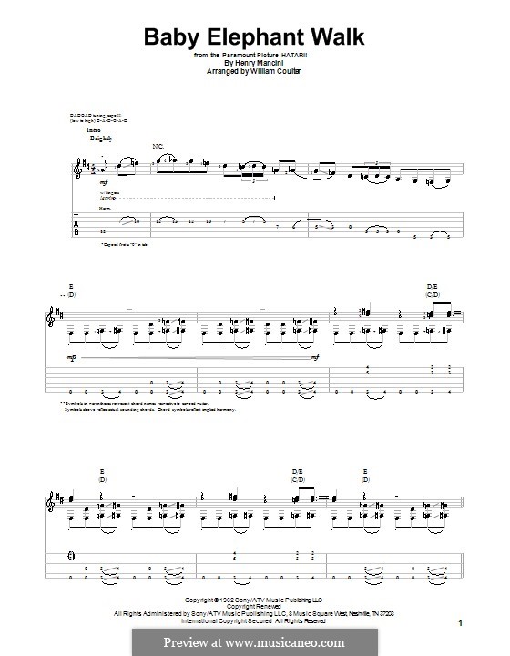 Instrumental version: For guitar with tab by Henry Mancini