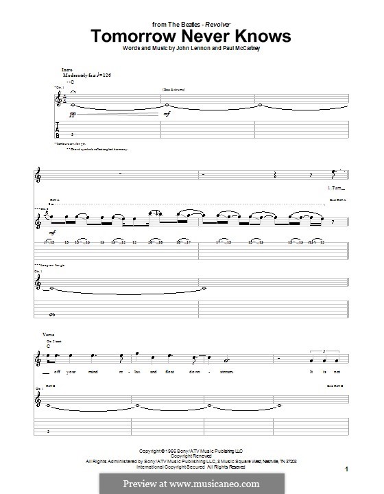 Tomorrow Never Knows (The Beatles): For guitar with tab by John Lennon, Paul McCartney