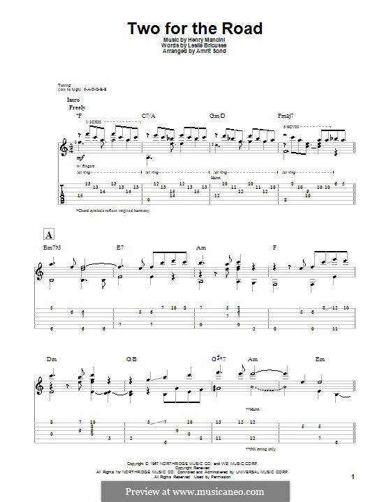 Two for the Road: For guitar with tab by Henry Mancini