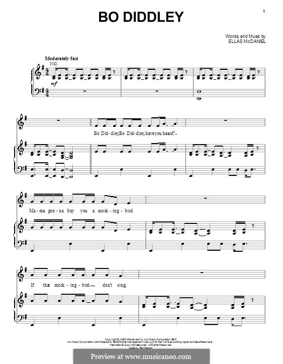 Bo Diddley (Bo Diddley): For voice and piano (or guitar) by Ellas McDaniel