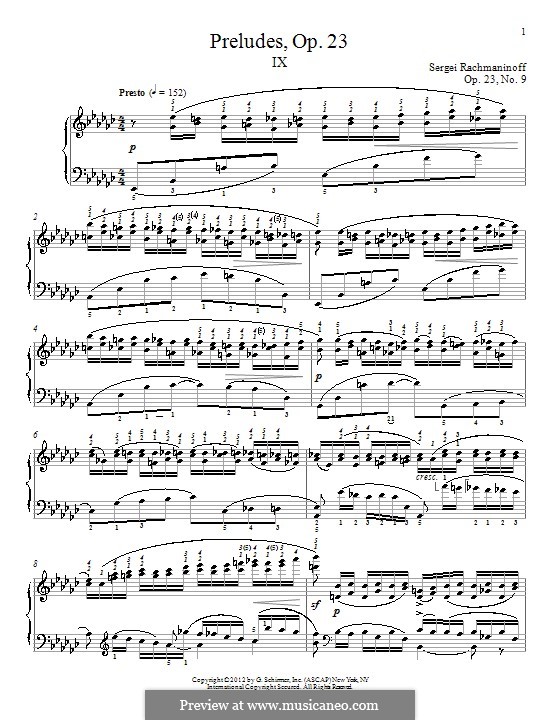 Prelude No.9 in E Flat Minor: For piano by Sergei Rachmaninoff