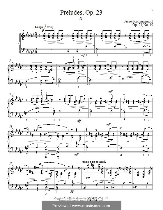 Prelude No.10 in G Flat Major: For piano by Sergei Rachmaninoff