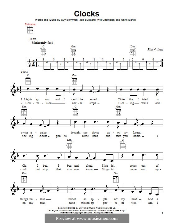 Instrumental version: For ukulele by Chris Martin, Guy Berryman, Jonny Buckland, Will Champion