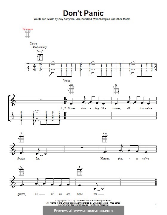 Don't Panic (Coldplay): For ukulele by Chris Martin, Guy Berryman, Jonny Buckland, Will Champion
