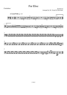 For Elise, WoO 59: For string orchestra (elementary to middle school age youth) –  double bass part by Ludwig van Beethoven