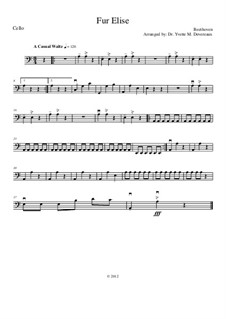 For Elise, WoO 59: For string orchestra (elementary to middle school age youth) – cello part by Ludwig van Beethoven
