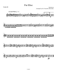For Elise, WoO 59: For string orchestra (elementary to middle school age youth) – violin III part by Ludwig van Beethoven