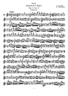 String Quartet in F Major, Hob.III/17 Op.3 No.5: Parts by Joseph Haydn