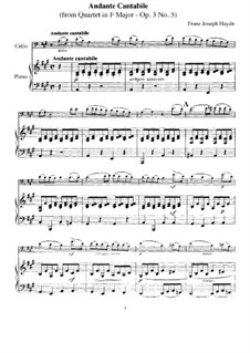 String Quartet in F Major, Hob.III/17 Op.3 No.5: Movement II. Version for cello and piano by Joseph Haydn