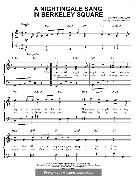 A Nightingale Sang in Berkeley Square: For piano by Eric Maschwitz, Manning Sherwin