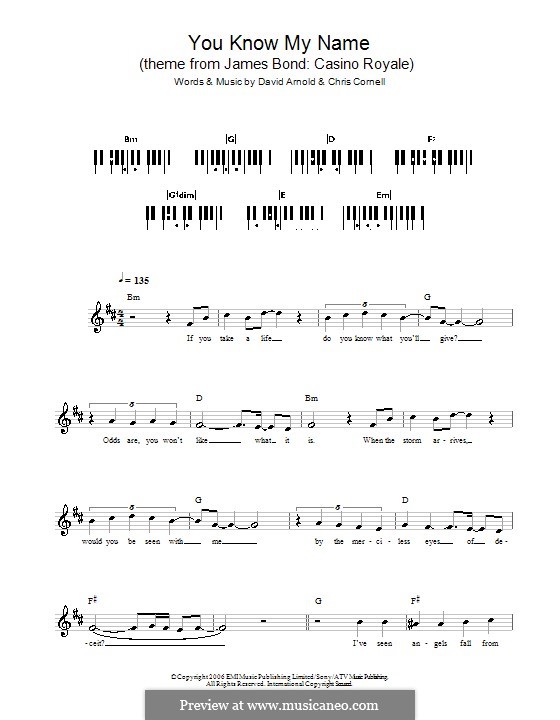 You Know My Name (theme from James Bond: Casino Royale) sheet music for  voice, piano or guitar