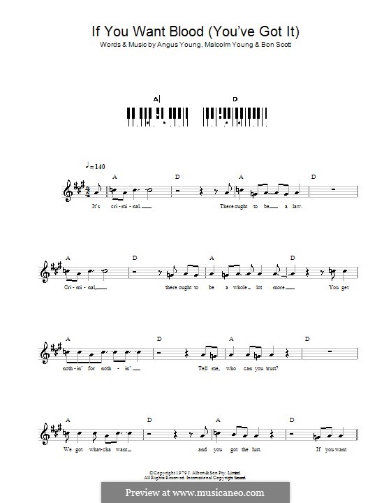 If You Want Blood (You've Got It): For keyboard by Angus Young, Bon Scott, Malcolm Young