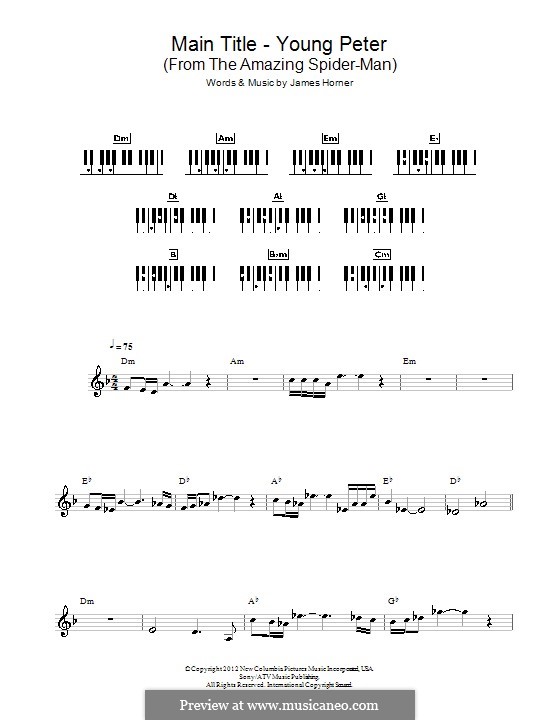 Main Title - Young Peter (from The Amazing Spider-Man): For keyboard by James Horner